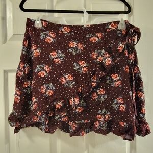 Aeropostale Burgundy Floral And Polka Dot Wrap Skirt